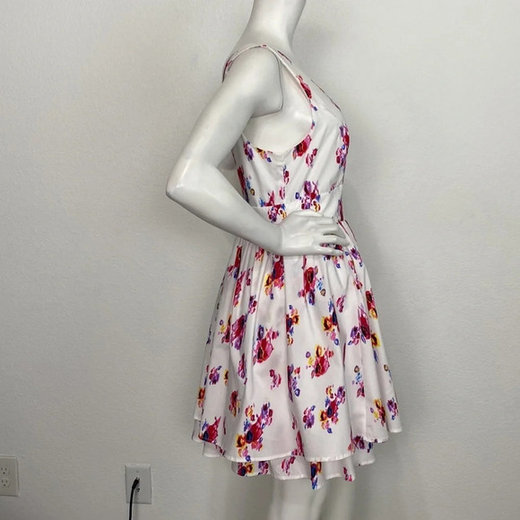 Prabal Gurung "NEW" White Floral V-Neck Ruffle Sleeveless Mini Dress Size 12 - Picture 5 of 11